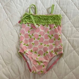 Azul Swimwear Pink and Green Apple Print Swimsuit